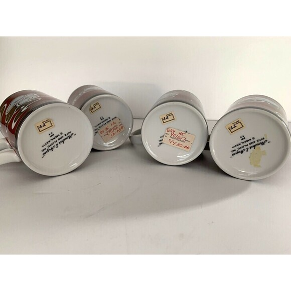 Set of 4 Rare Fitz & Floyd Mouchet d'Argent Mugs Cups 1978 Cinnamon Red & Gray - Picture 8 of 12